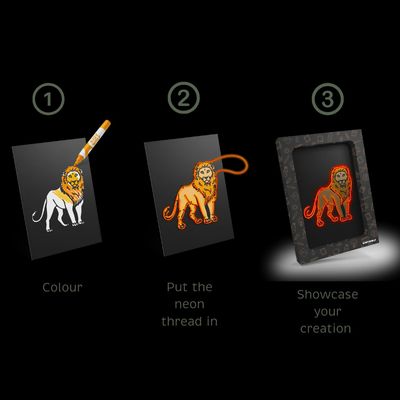 Kidywolf Kidyneon knutselspullen wanddecoratie Dieren in 3 stappen van tekenen, rijgen tot aan resultaat.