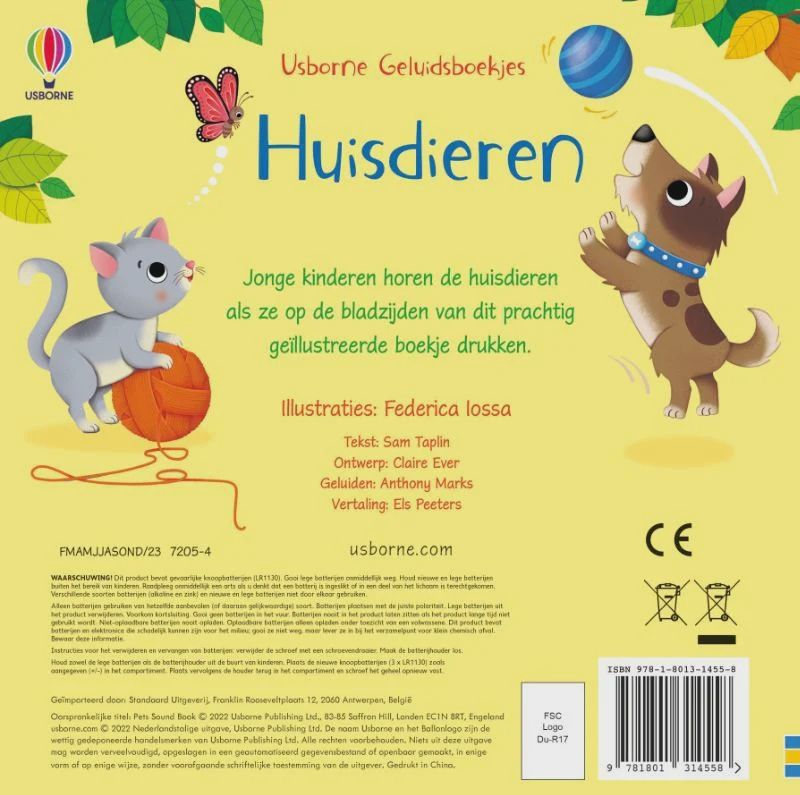 Usborne Geluidsboekje Huisdieren muziekboeken achterkant boek.