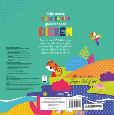 Jayne Schofield Dieren Mijn eerste zoek en vind geluidenboek achterkant.