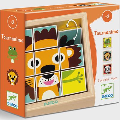 Djeco houten blokpuzzel dieren 9 blokken 2+