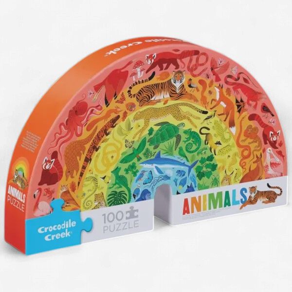 Dierenregenboog puzzel in mooie verpakking met de dieren erop in mooie kleuren. crocodile creek