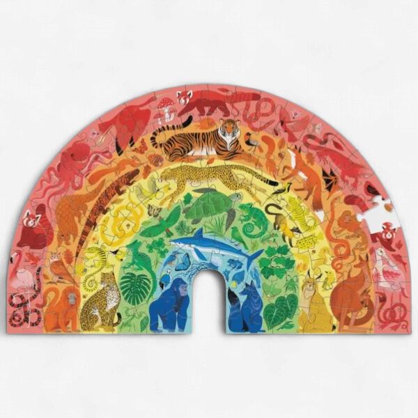 De dieren regenboog puzzel in elkaar gezet