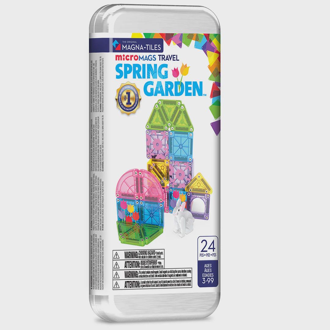 Magna-Tiles Micro Mags Spring Garden Travel Set magnetisch speelgoed 24 stuks 3+ in een mooi zilvere doosje.
