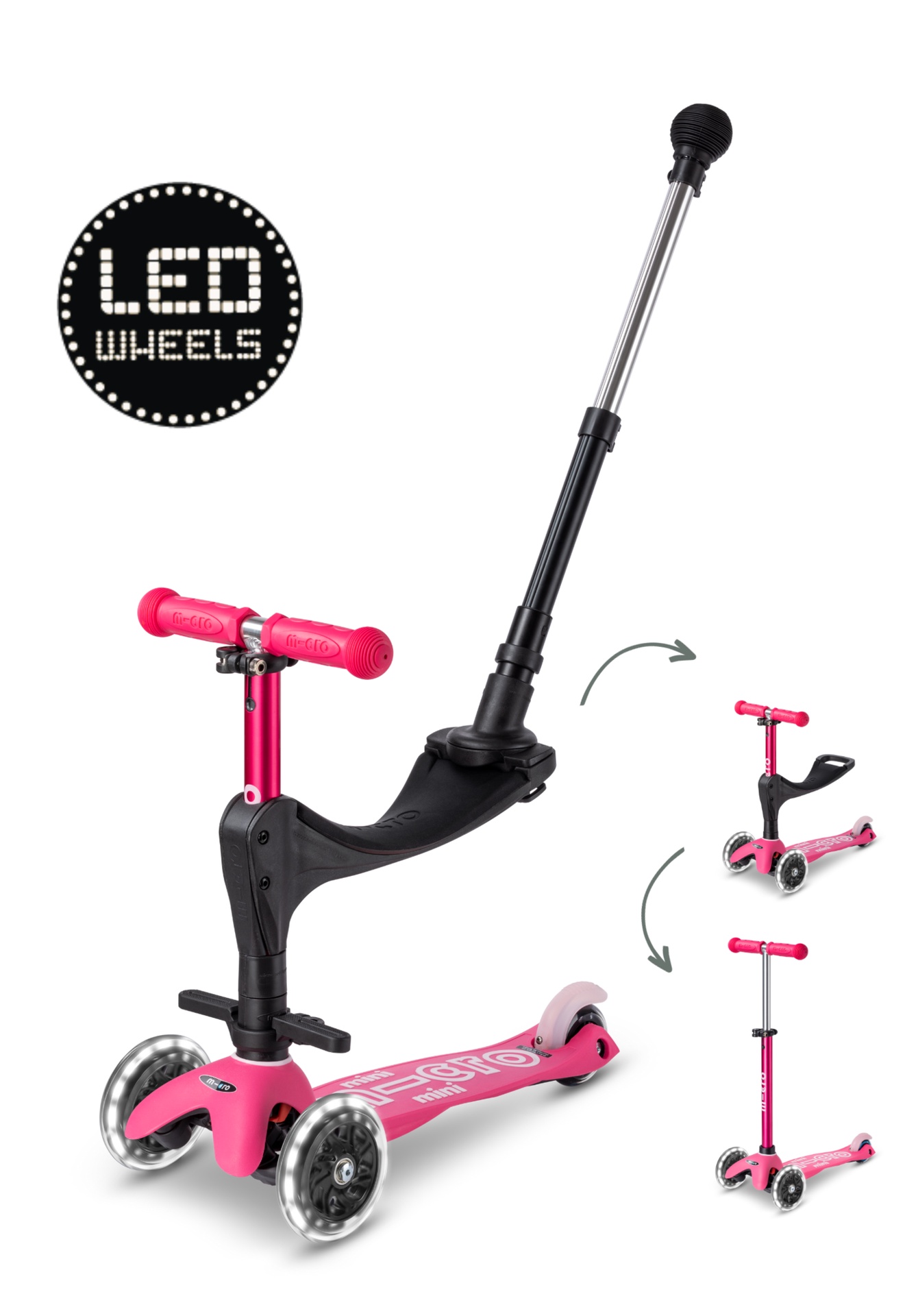 Micro Mini Deluxe 3in1 Push LED step roze 1-6 jaar