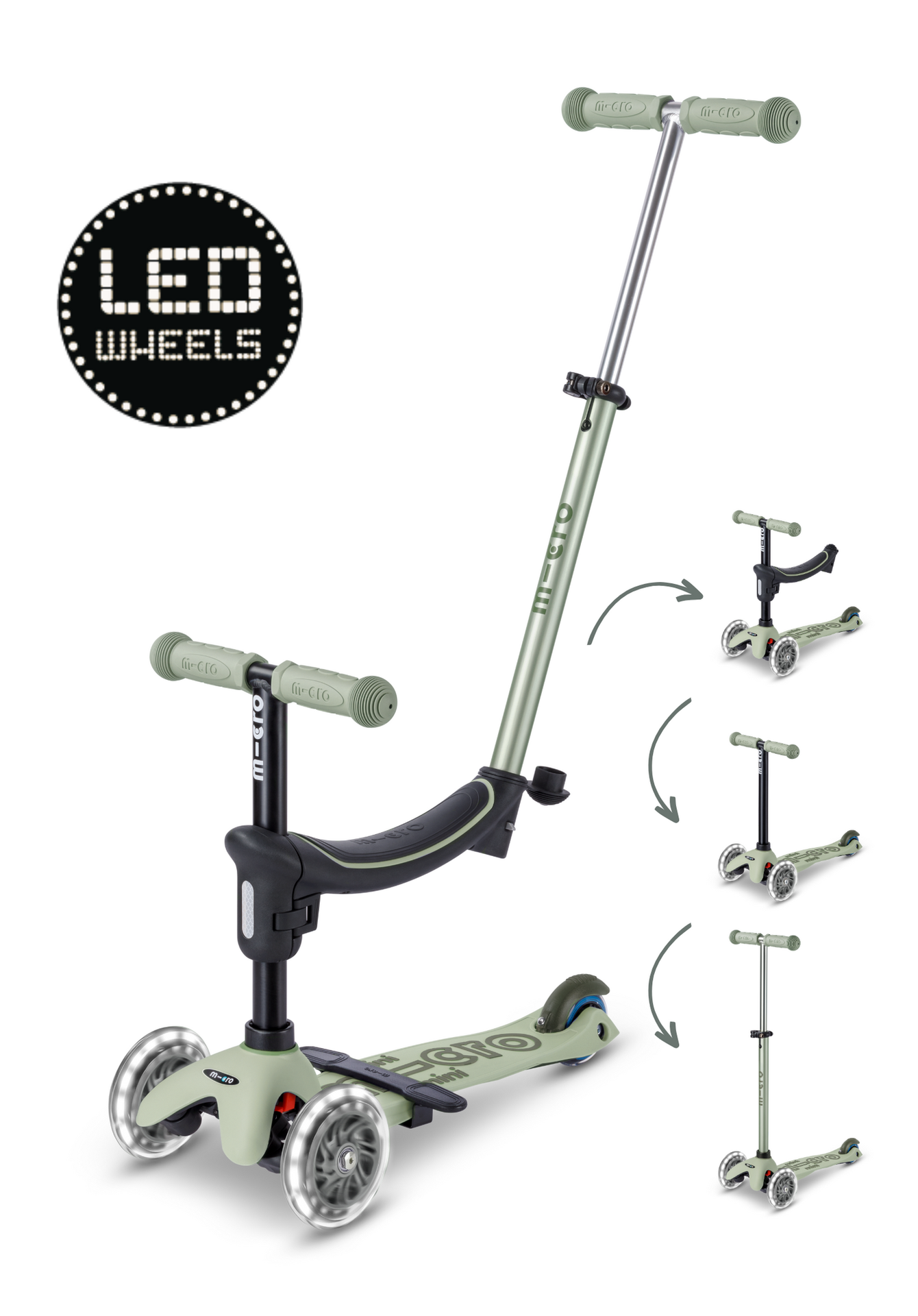 Micro Mini2Grow Deluxe 2.0 LED step olijfgroen 1-7 jaar