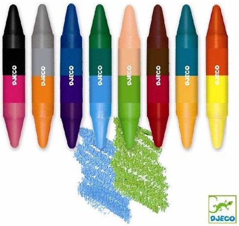 Djeco waskrijtjes 2in1 8 stuks 16 kleuren 3+