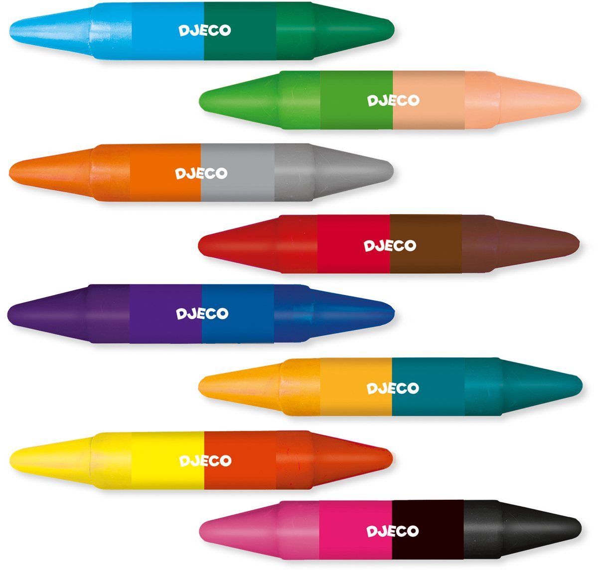 Djeco waskrijtjes 2in1 8 stuks 16 kleuren 3+
