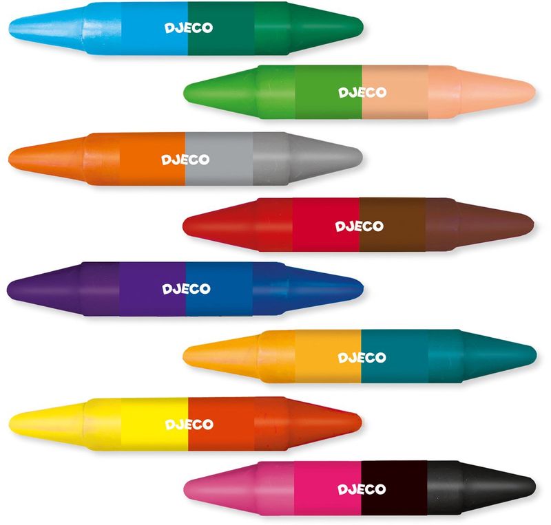 Djeco waskrijtjes 2in1 8 stuks 16 kleuren 3+