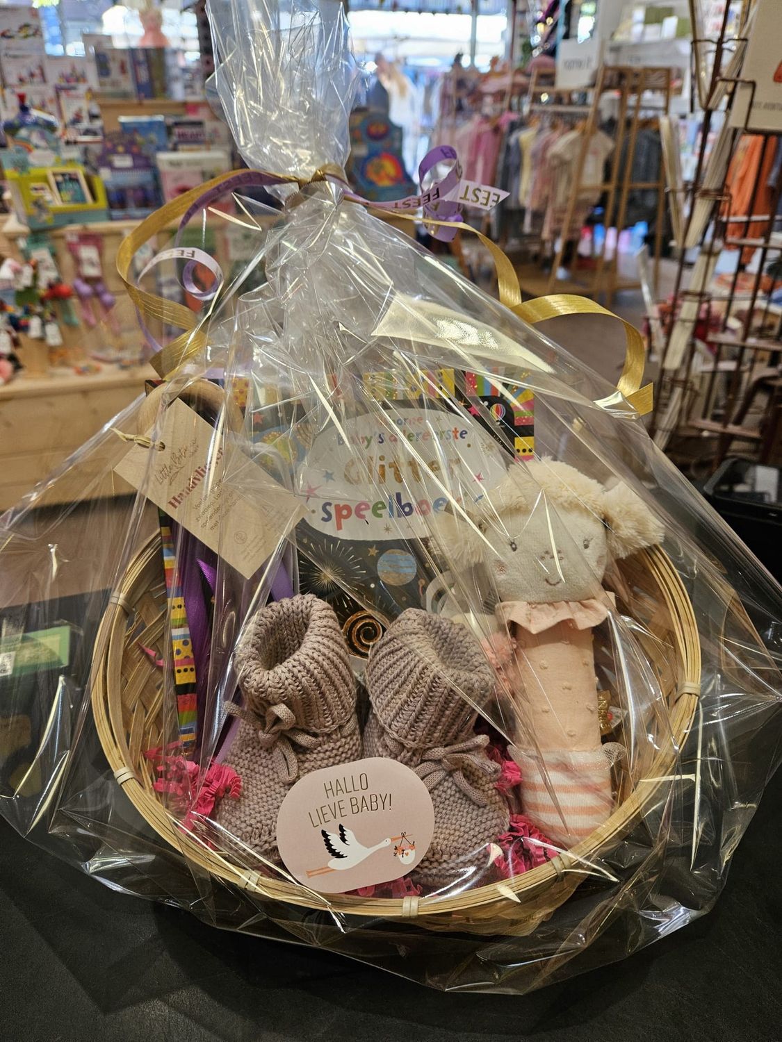 Kraammand Paars/Roze - Lodger slofjes, Fehn grijpknuffel, Handvlieger &amp; Boekje