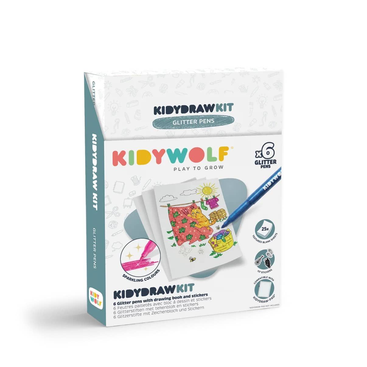 Kidywolf KIDYDRAW-PAD Kit Glitterstiften (6 stiften, 25 vellen)