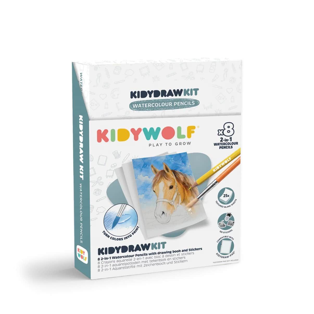 Kidywolf KIDYDRAW-PAD Kit Aquarelpotloden (8 potloden, 25 vellen)