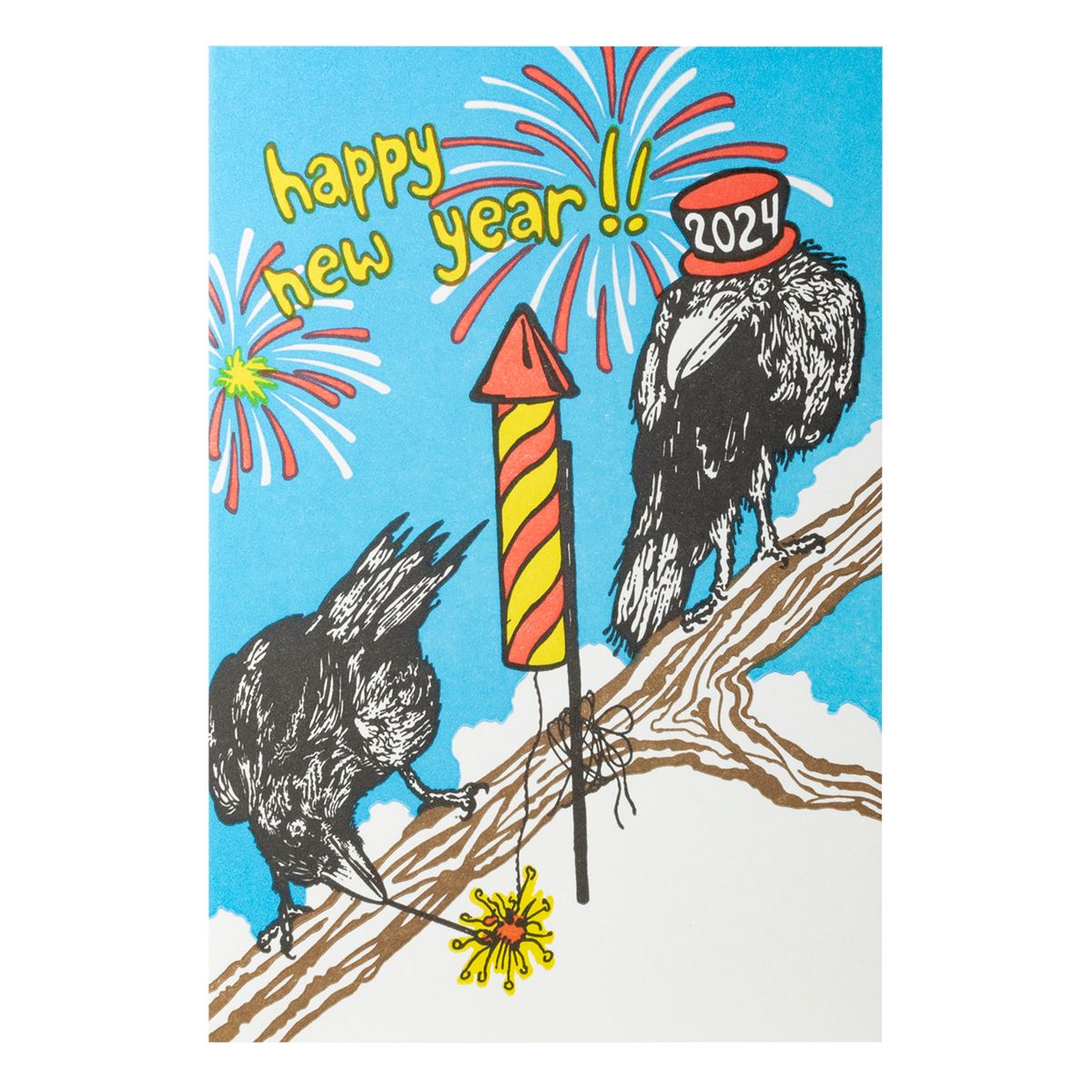 Happy New Year! Party Crows Letterpress Card, Size: Single