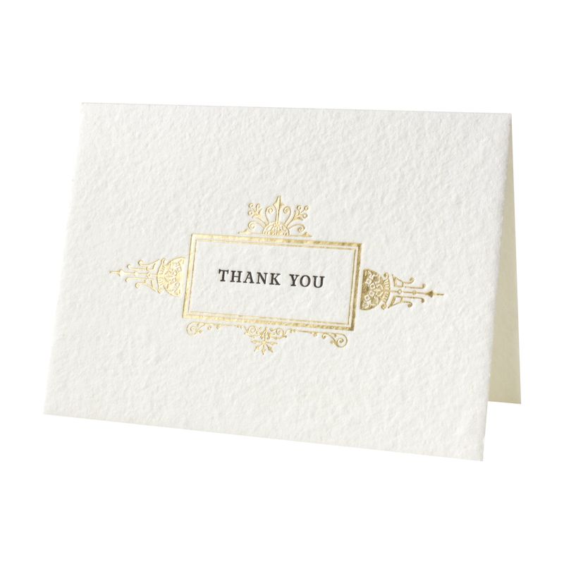 Gilded Handmade Paper Letterpress Thank You Card, Size: Single