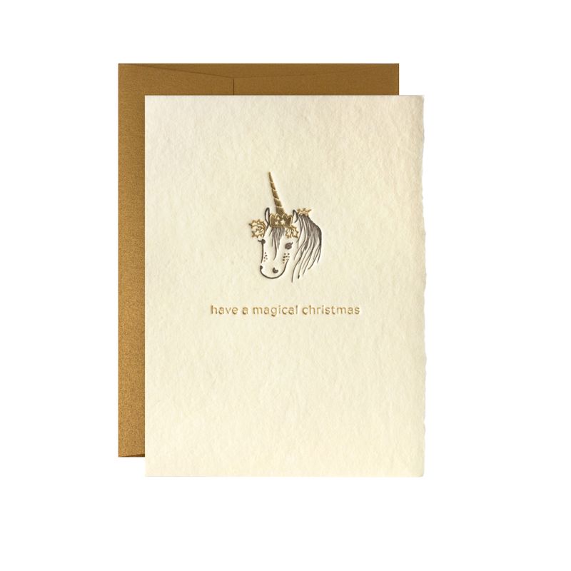 Unicorn Adorable Animal Handmade Paper Letterpress Card, Size: Single