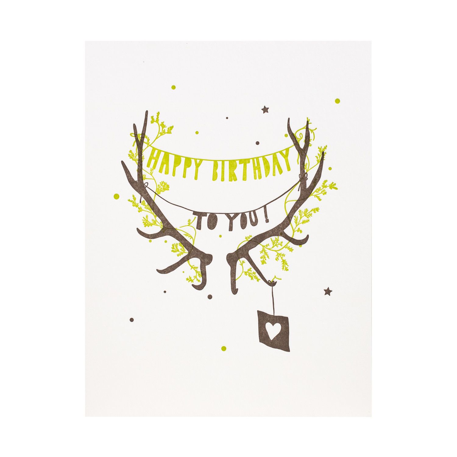 Happy Birthday Antlers Letterpress Card