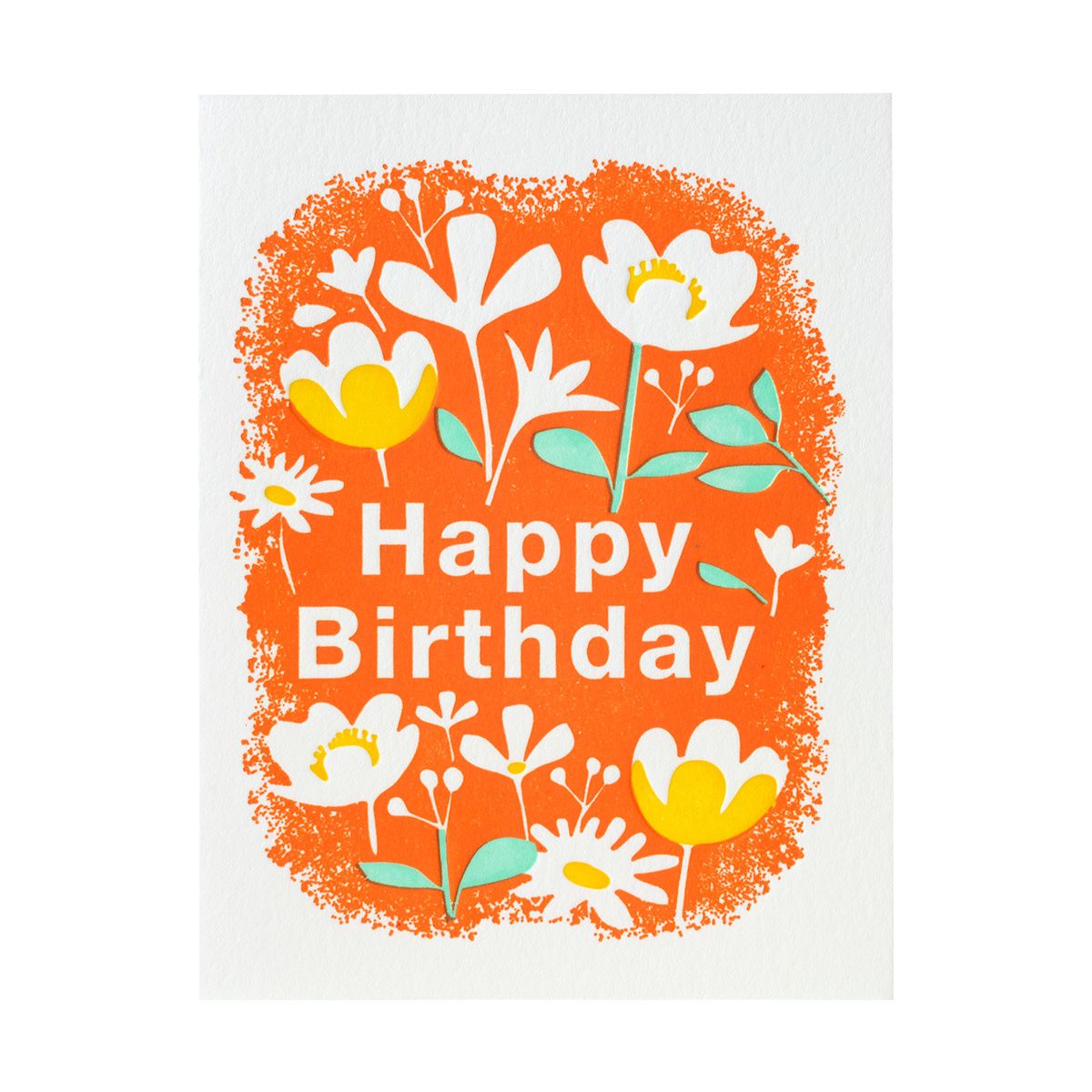 Flowers with Orange Birthday Letterpress Card