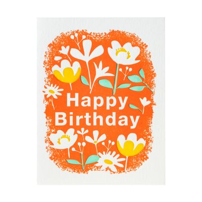 Flowers with Orange Birthday Letterpress Card