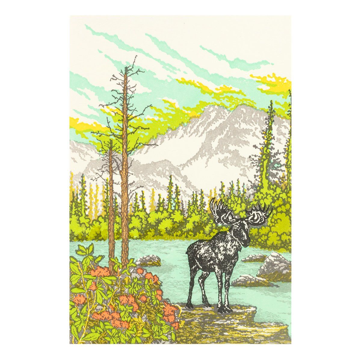 Moose &amp; Mountain Lake Letterpress Card
