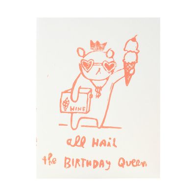 Birthday Queen Woodblock Print Card
