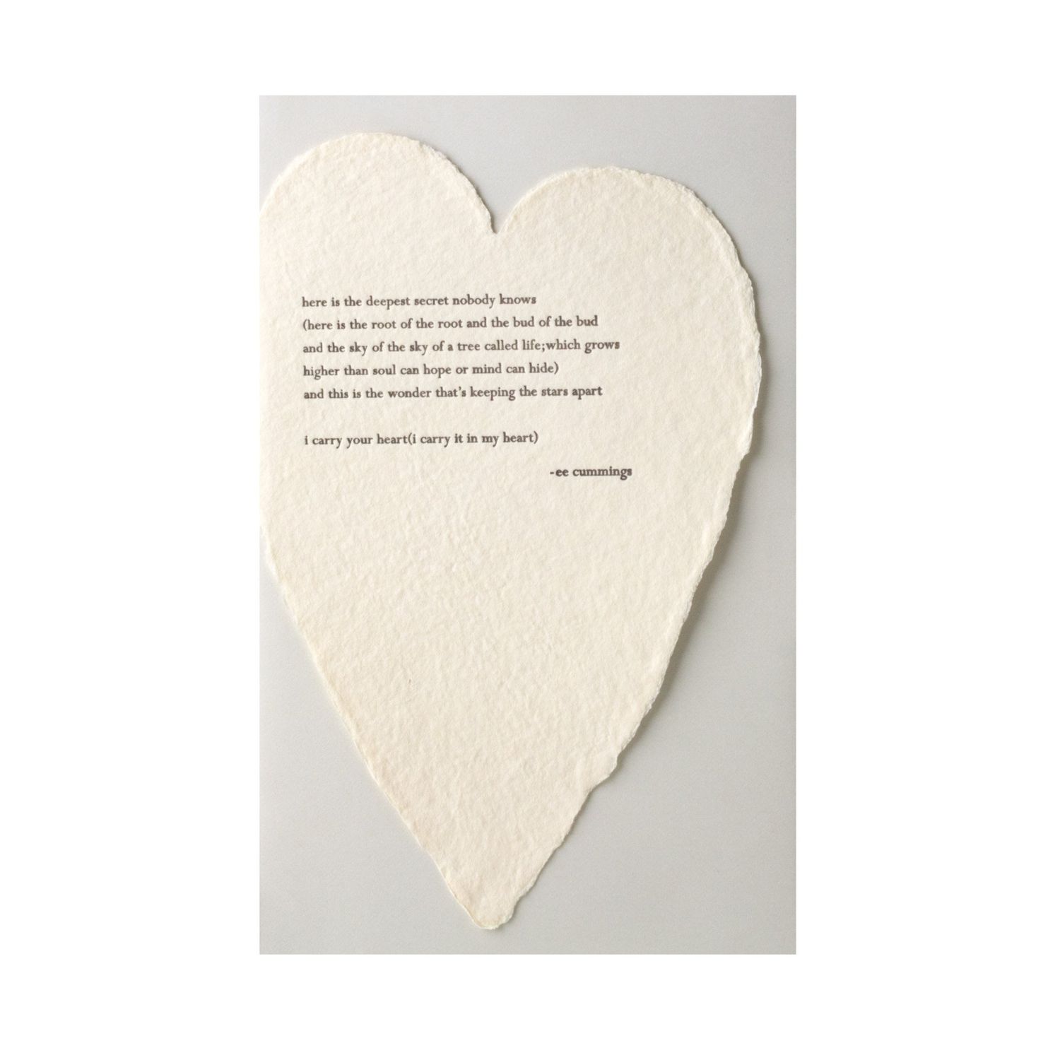 Cummings Quote Letterpress Deckled Heart Card