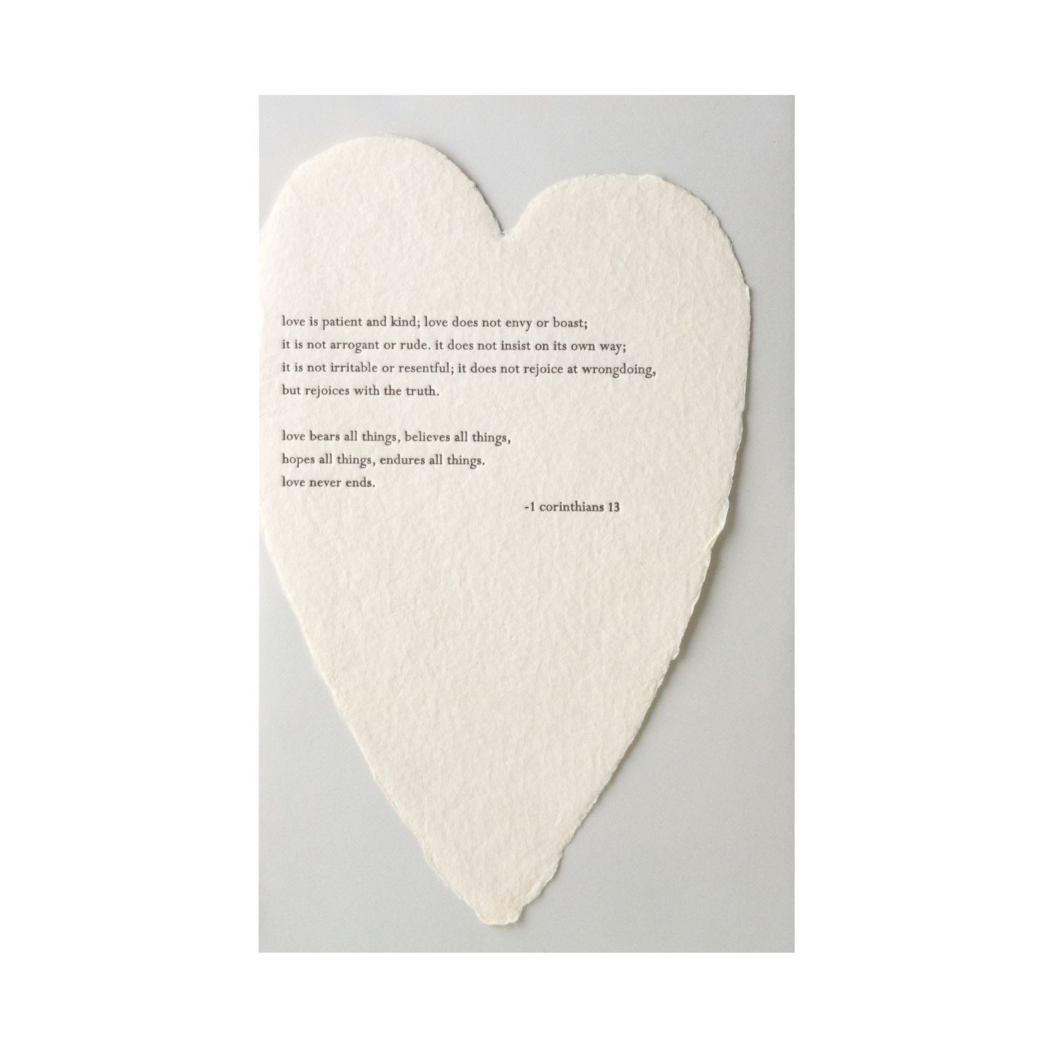 Corinthians Quote Letterpress Deckled Heart Card
