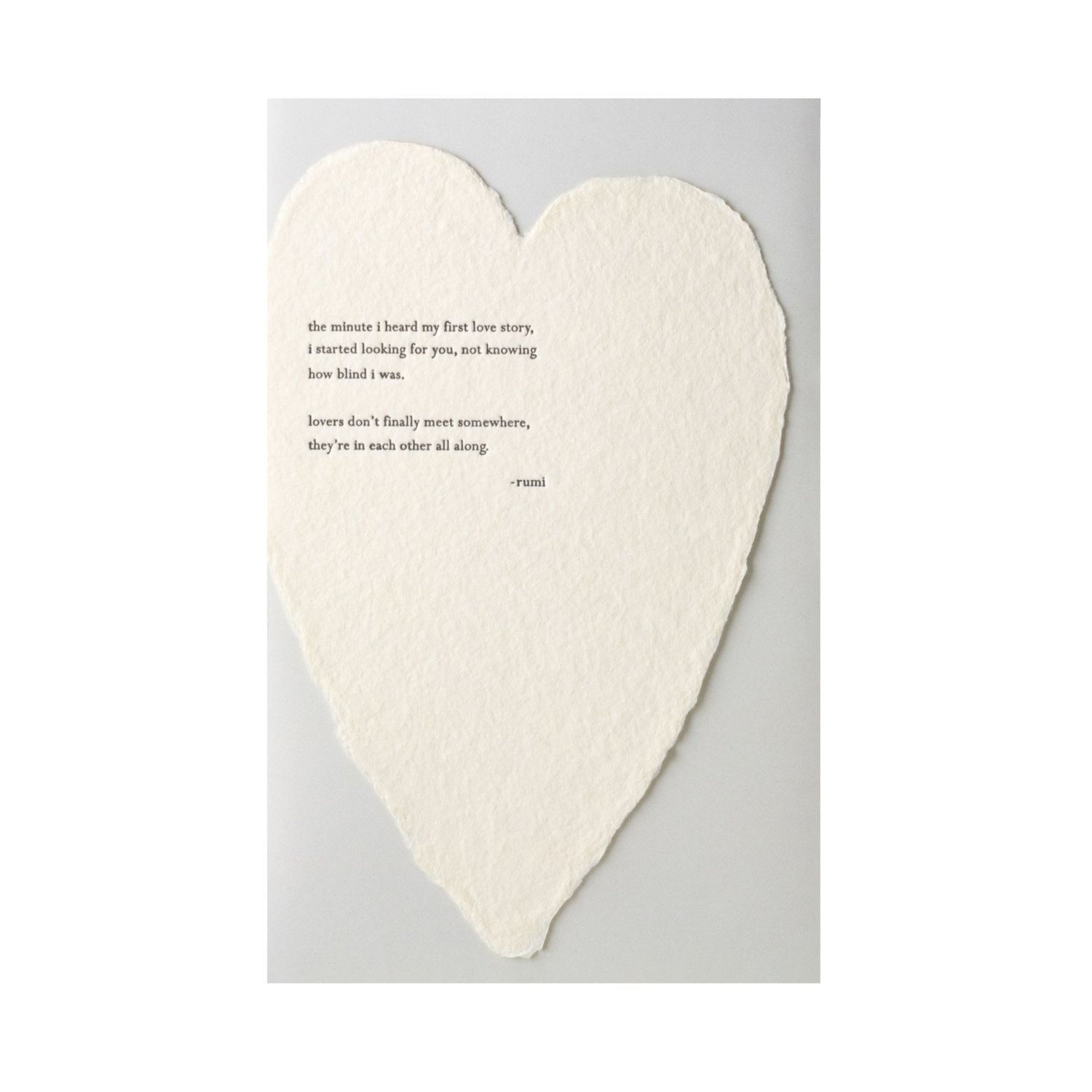 Rumi Quote Letterpress Deckled Heart Card