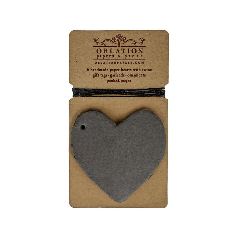 Charcoal Petite Handmade Paper Heart Tags