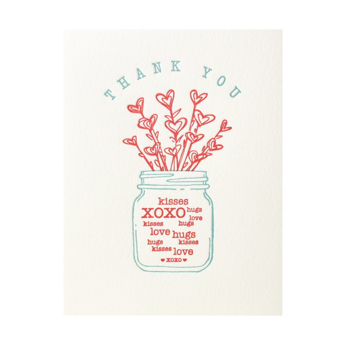 Thank You Jar of Hearts Letterpress Card