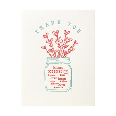 Thank You Jar of Hearts Letterpress Card