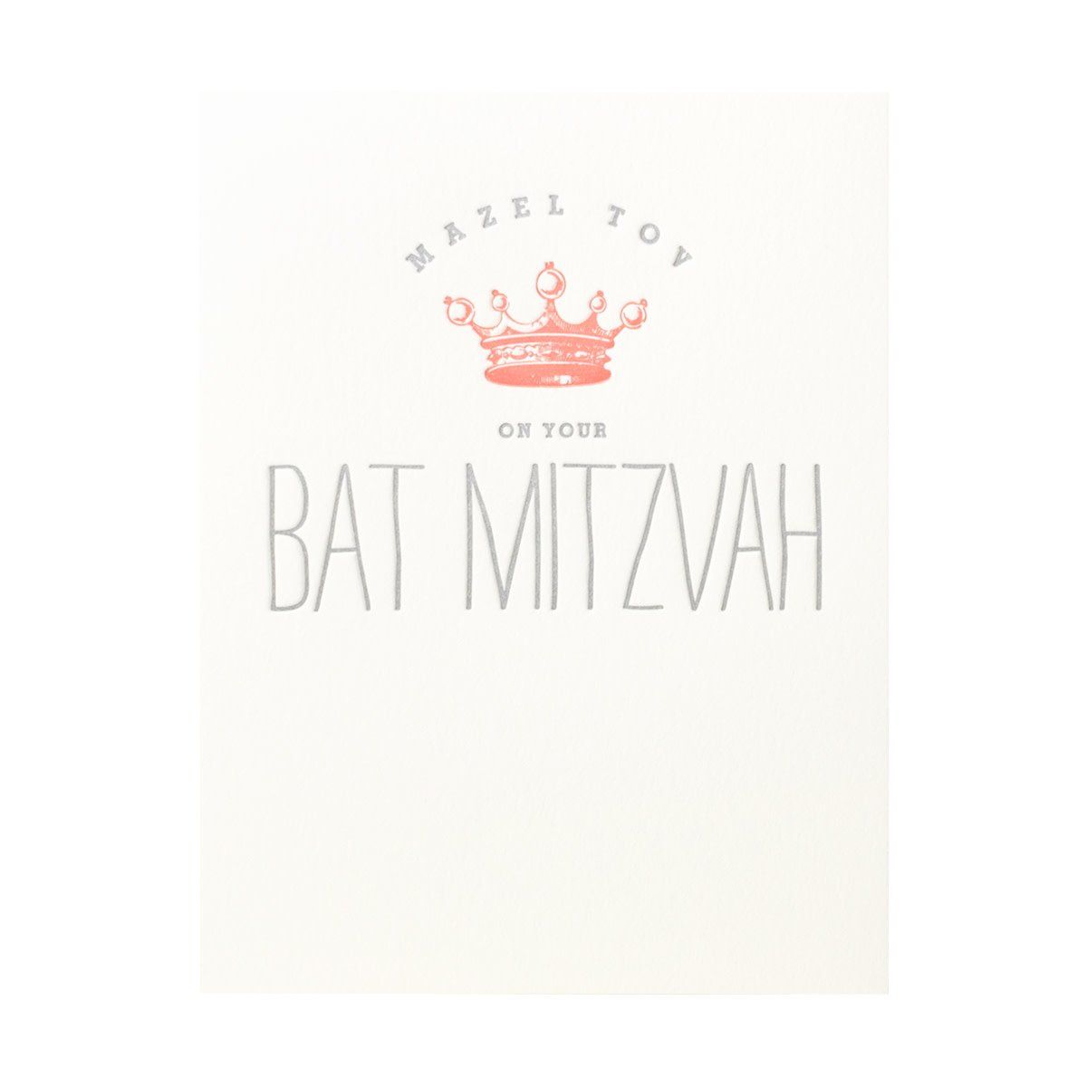 Pink Bat Mitzvah Crown Letterpress Card