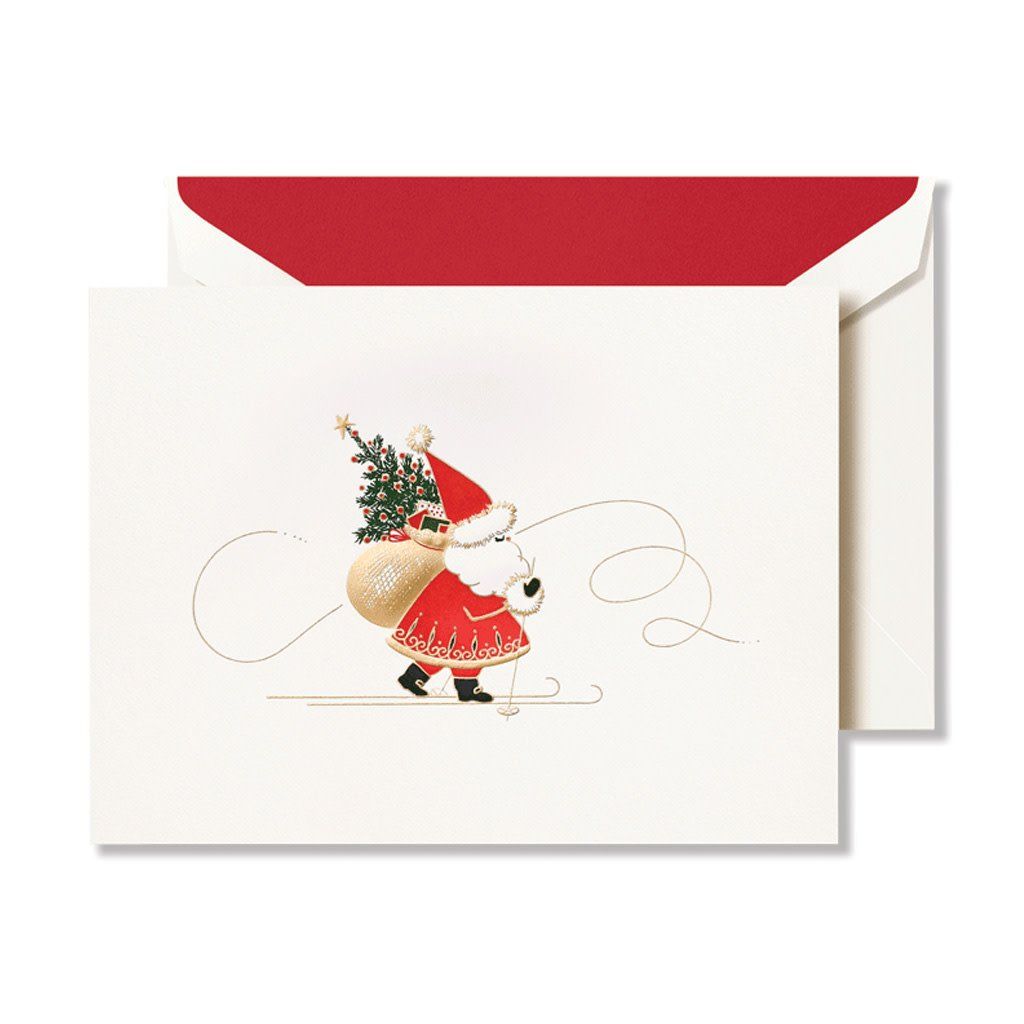 Skiing Santa Engraved Card Set of 10