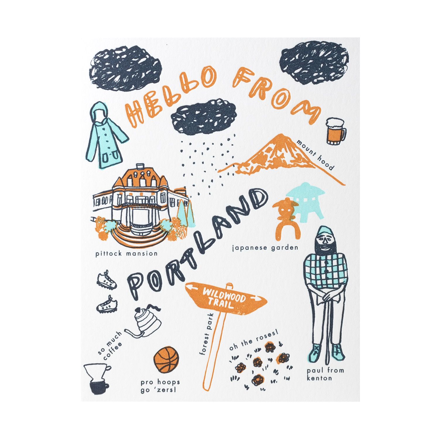 Hello From Portland Letterpress Card