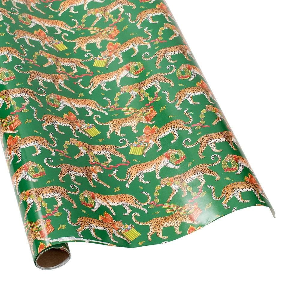 Christmas Leopards Dark Green Wrapping Paper Roll