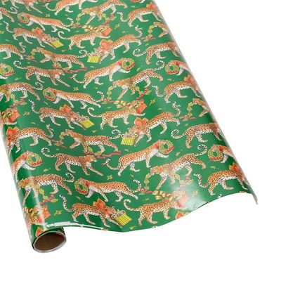 Christmas Leopards Dark Green Wrapping Paper Roll