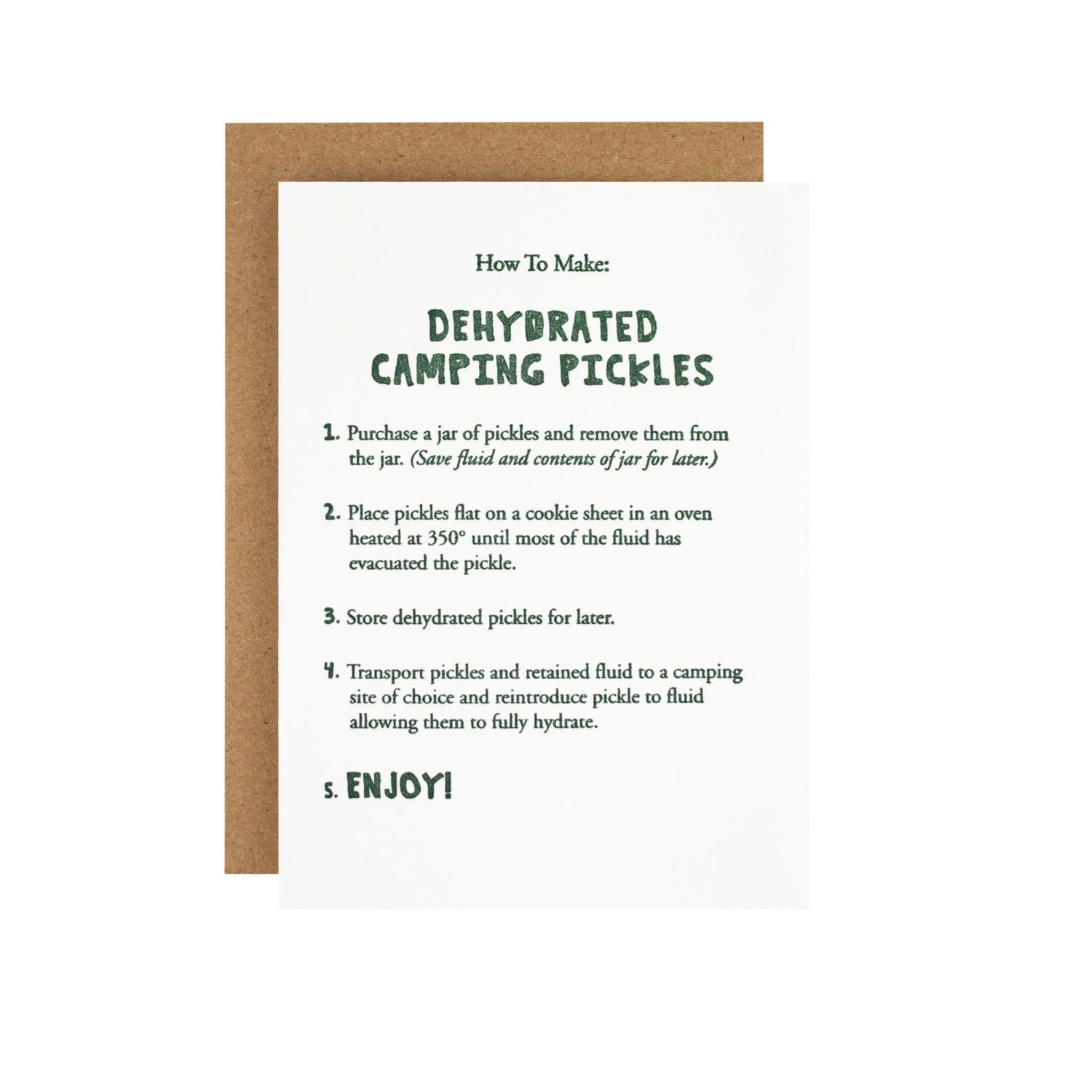 How To Make: Dehydrated Camping Pickles Letterpress Card