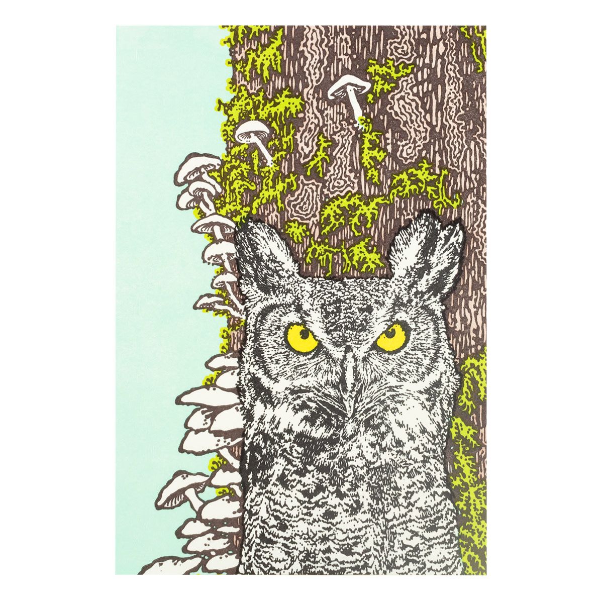 Owl &amp; Mushrooms Letterpress Card