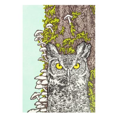 Owl &amp; Mushrooms Letterpress Card