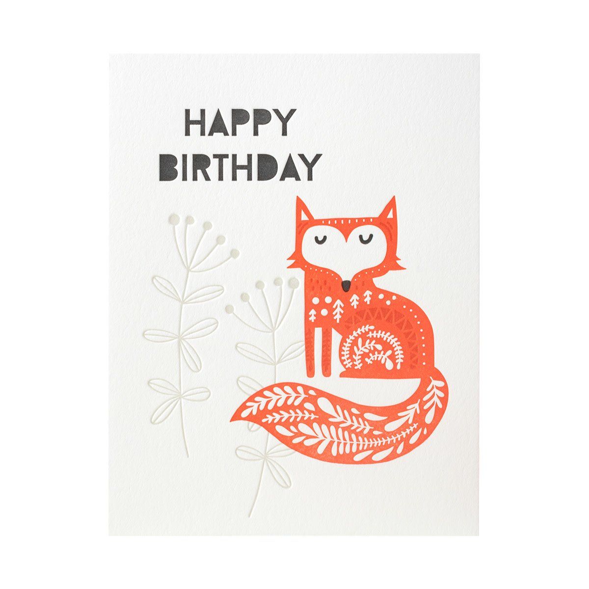 Happy Birthday Fancy Fox Letterpress Card