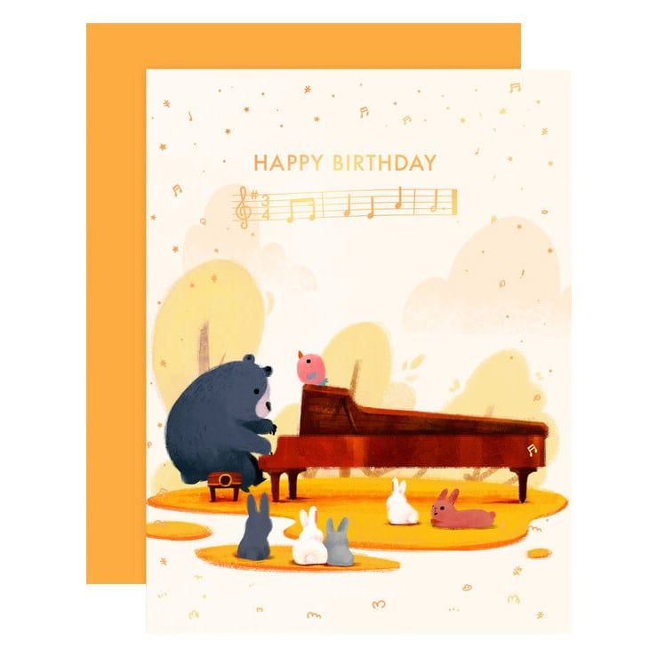 Birthday Bear Rose Gold Foil Card