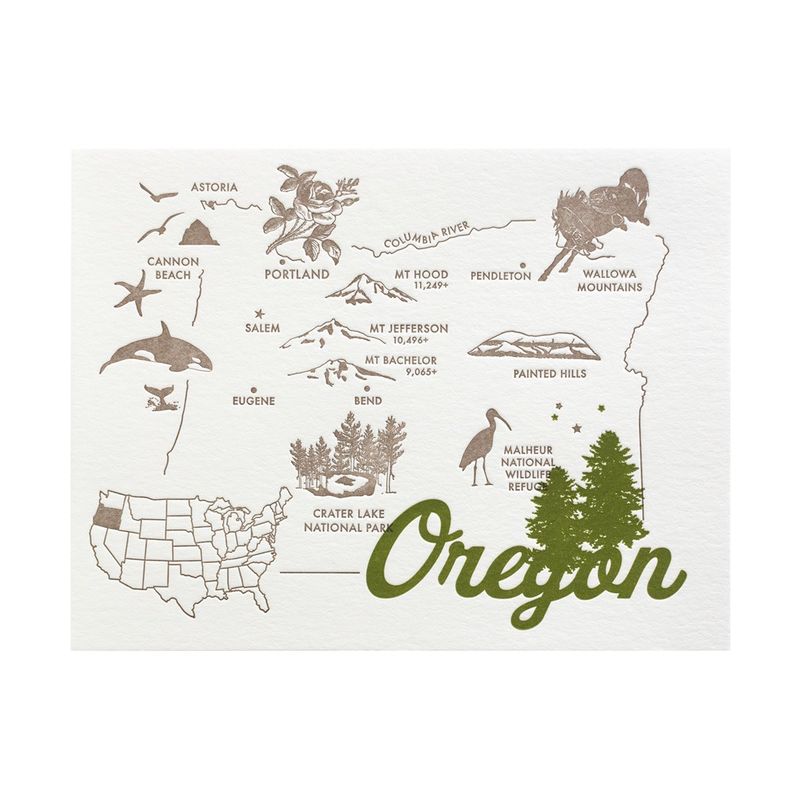 Oregon Landmarks Letterpress Card