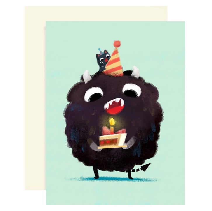 Monster with Meow Birthday Card