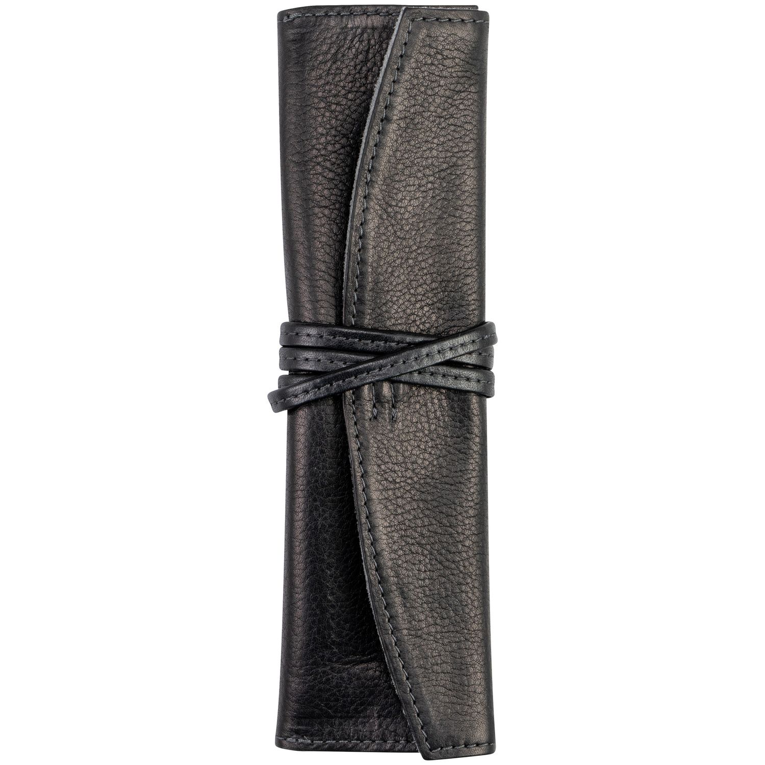 Pen Sheath Roll Black Leather Long single