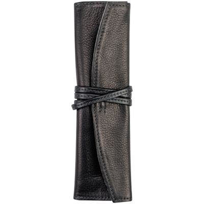Pen Sheath Roll Black Leather Long single