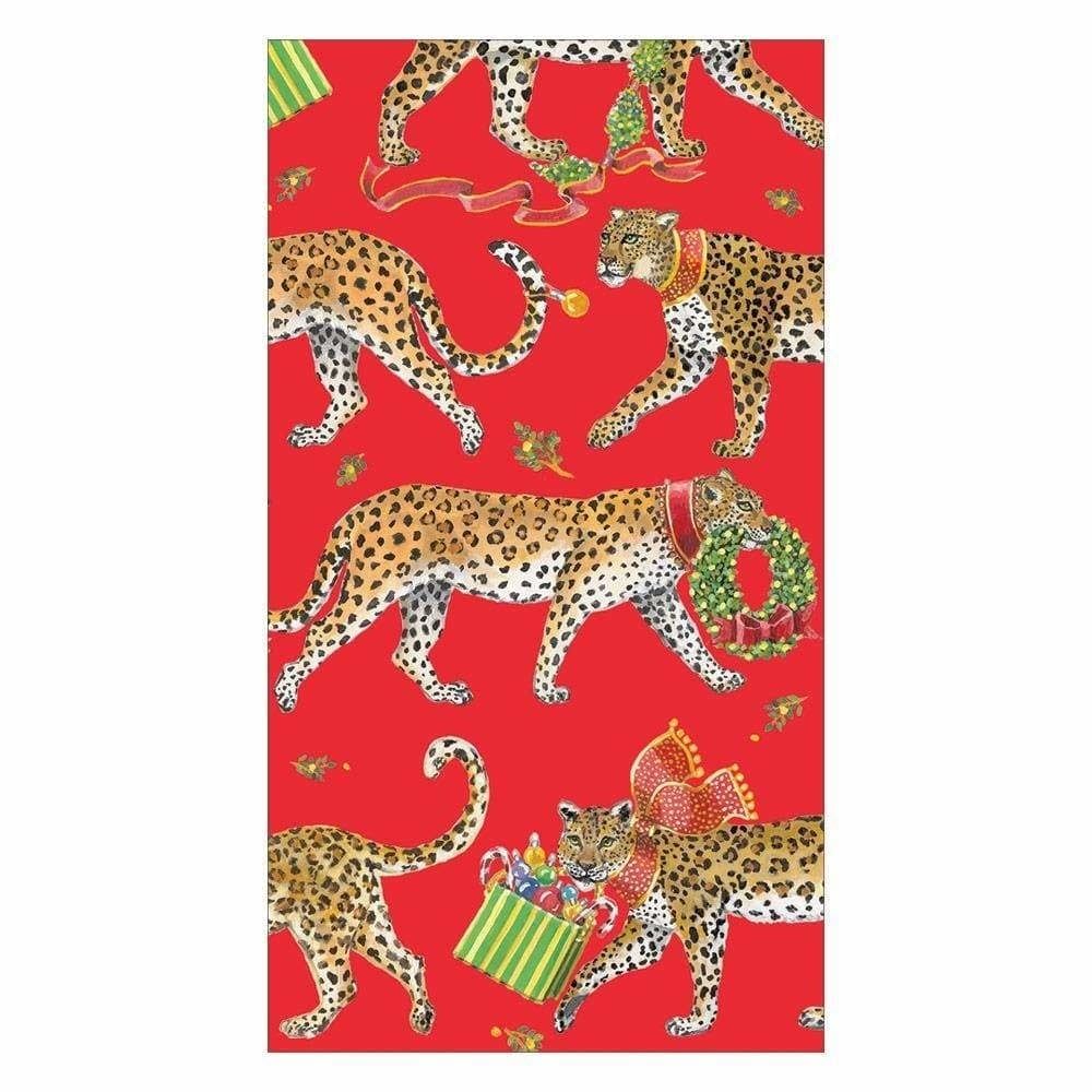 Christmas Leopards Red Guest Towel Napkins