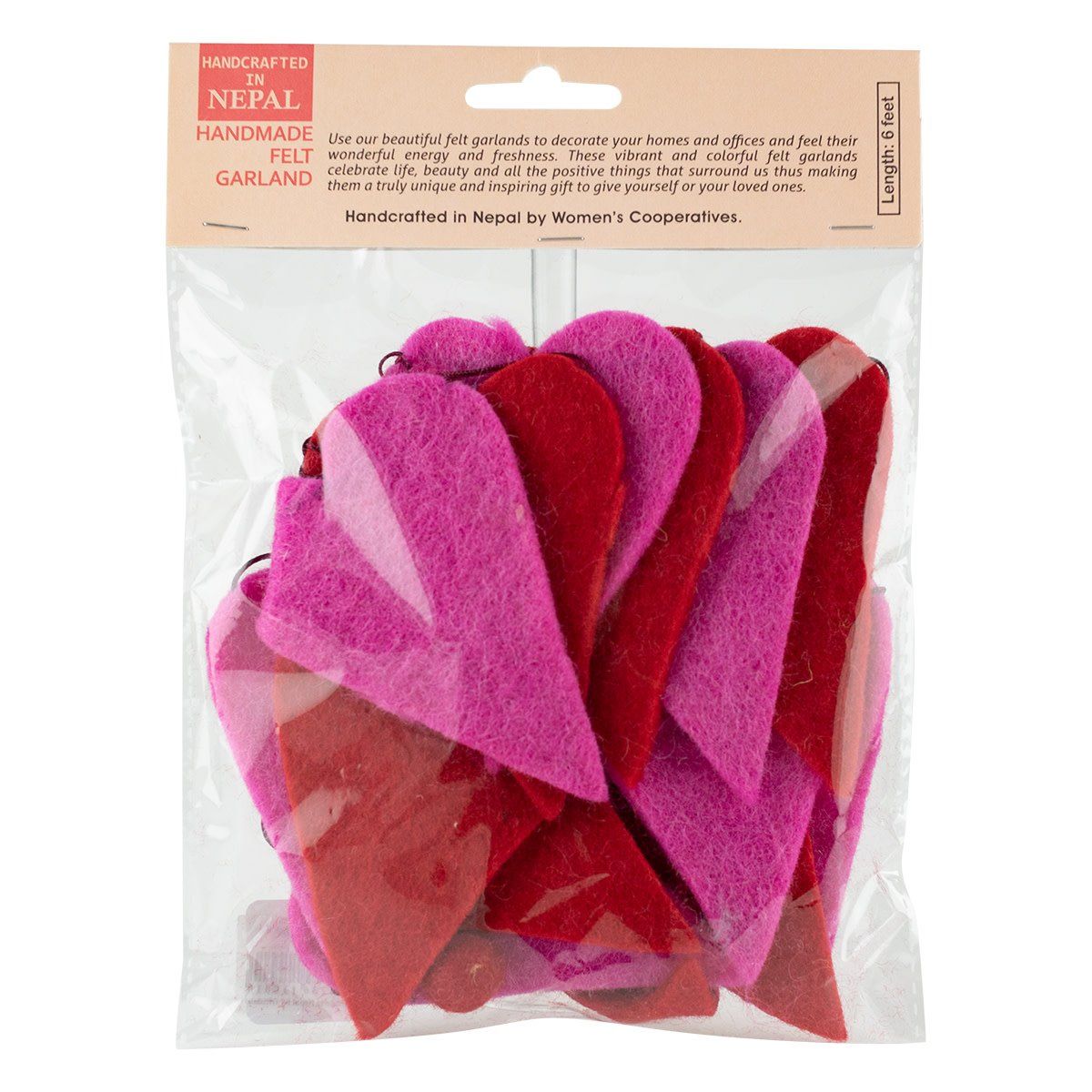 Felt Heart Garland Red &amp; Pink Mix