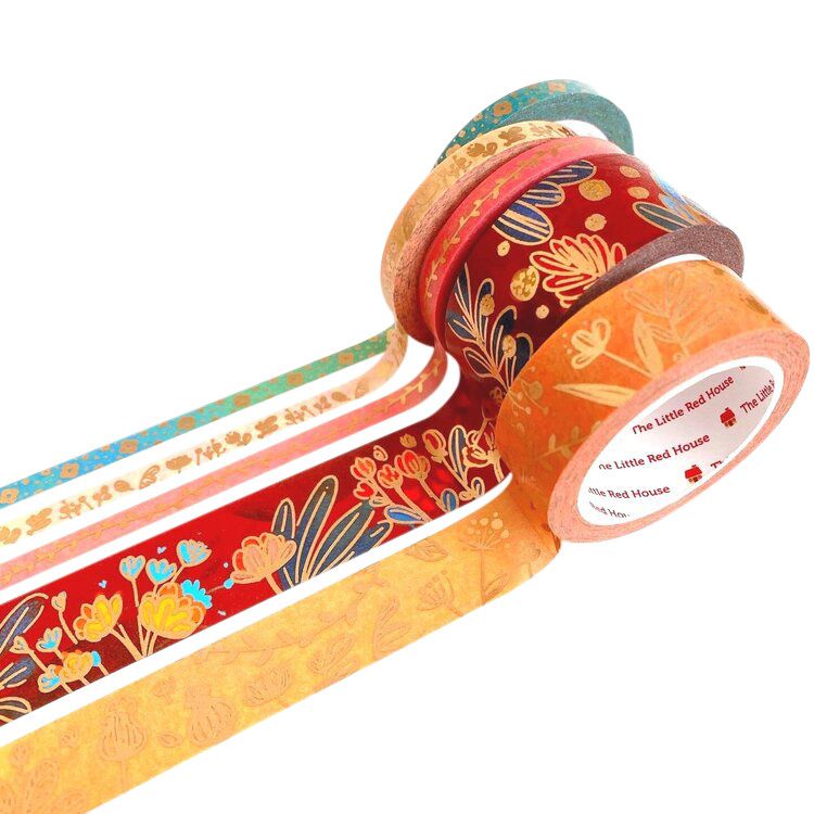 Gold Foil Floral Time Washi Tape Set