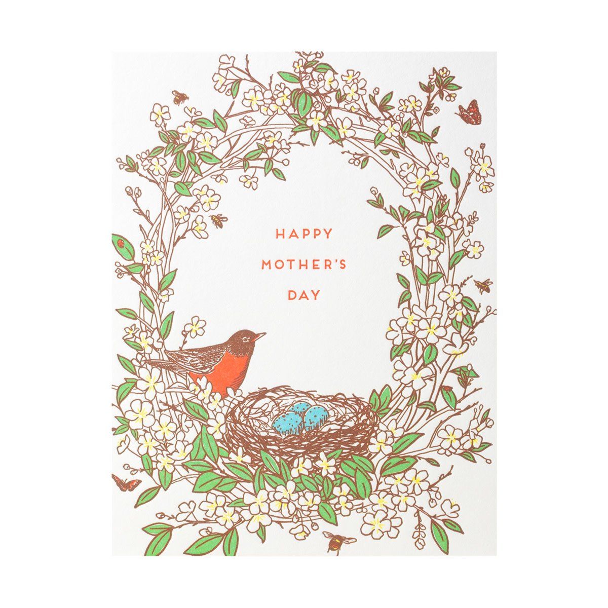 Mom Robin Bird Nest Letterpress Card