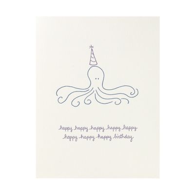 Birthday Octopus Letterpress Card