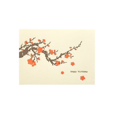 Happy Birthday Cherry Blossoms Letterpress Card