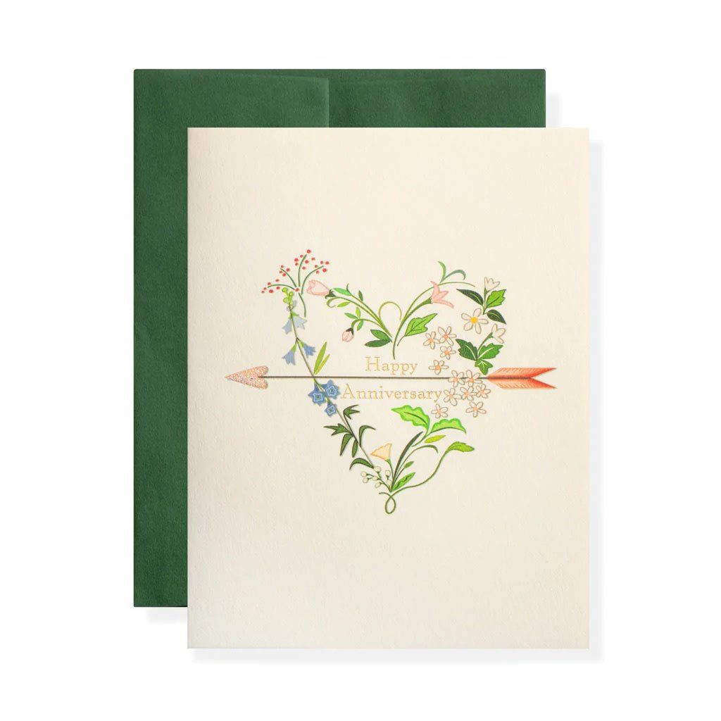 Floral Anniversary Heart Letterpress Card